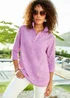 Cotton Traders Orchid Stripe 3/4 Sleeve Cotton-Linen Overshirt - Size 8 Image 3