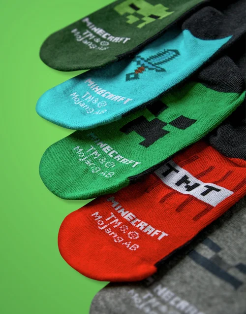 Vanilla Underground Minecraft Kids Multicoloured School Calf Socks Set of 5 (9 Younger - 6.5 Older) - Size 9-12 Infants Footwear Image 3