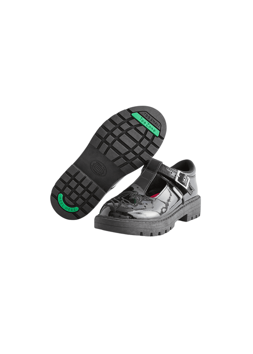 ToeZone Girls Black Luna Patent Unicorn Buckle School Shoe - Size 11 Infants Image 1