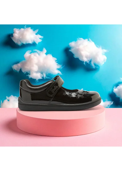 ToeZone Girls Black Barbie Patent Rip Tape School Shoe - Size 11 Infants Image 2