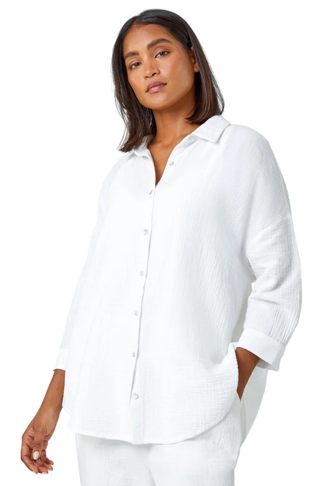 Roman Ivory Cotton Textured Button Shirt