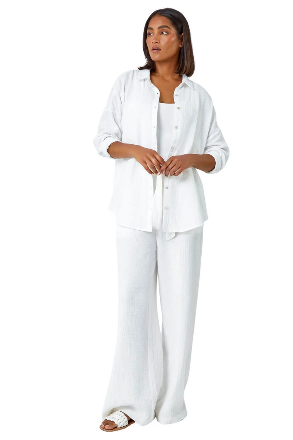 Roman Ivory Cotton Textured Button Shirt - Size 16 Image 2