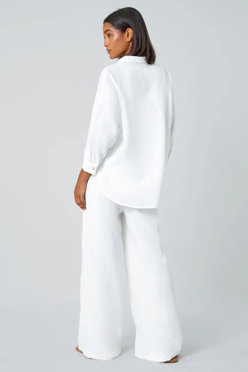 Roman Ivory Cotton Textured Button Shirt - Size 16 Image 4