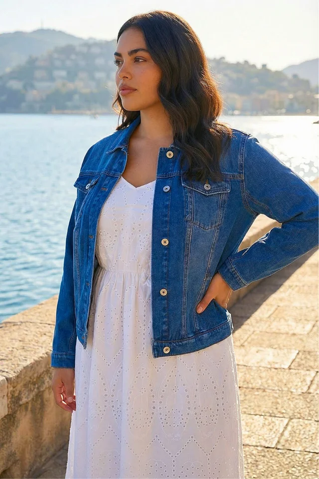 Roman Denim Curve Cotton Denim Jacket