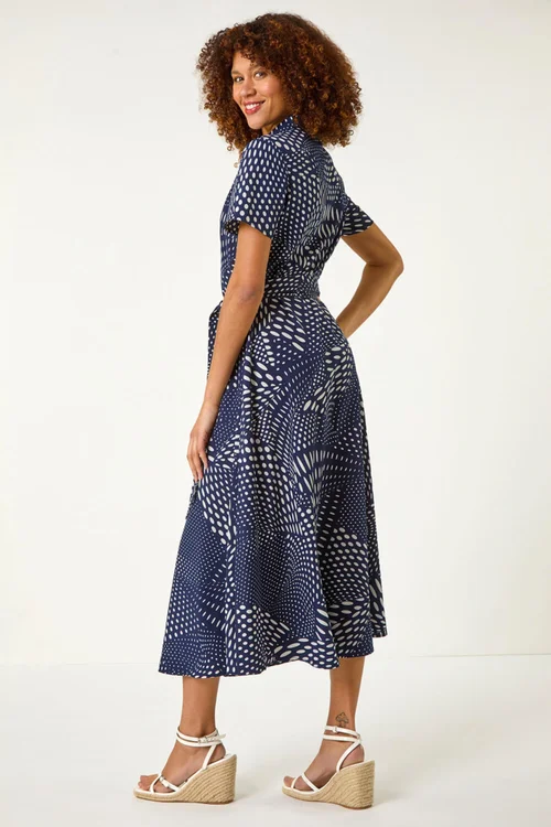Roman Navy Spot Print Shirt Midi Dress - Size 16 Image 4