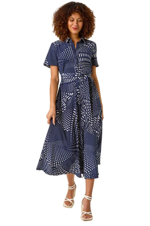 Roman Navy Spot Print Shirt Midi Dress - Size 16 Image 2