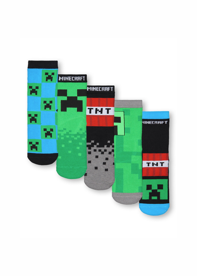Vanilla Underground Minecraft Kids Multicoloured Character Calf Socks Set of 5 (9 Younger - 6.5 Older)