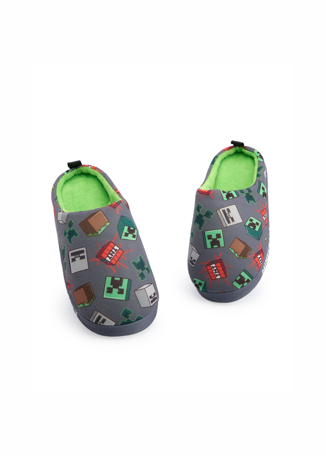 Vanilla Underground Minecraft Kids Grey Character AOP Slip On Loafer Slippers (11 Younger - 5 Older)