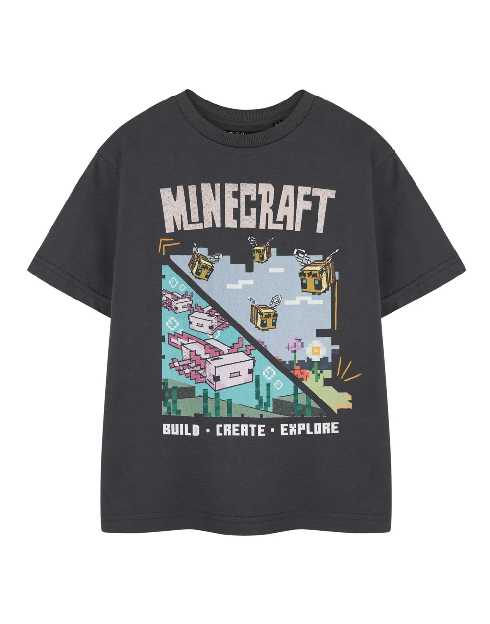 Vanilla Underground Minecraft Kids Grey Build Create Explore T-Shirt (3-14 Years) - Age 5-6 Years Image 1