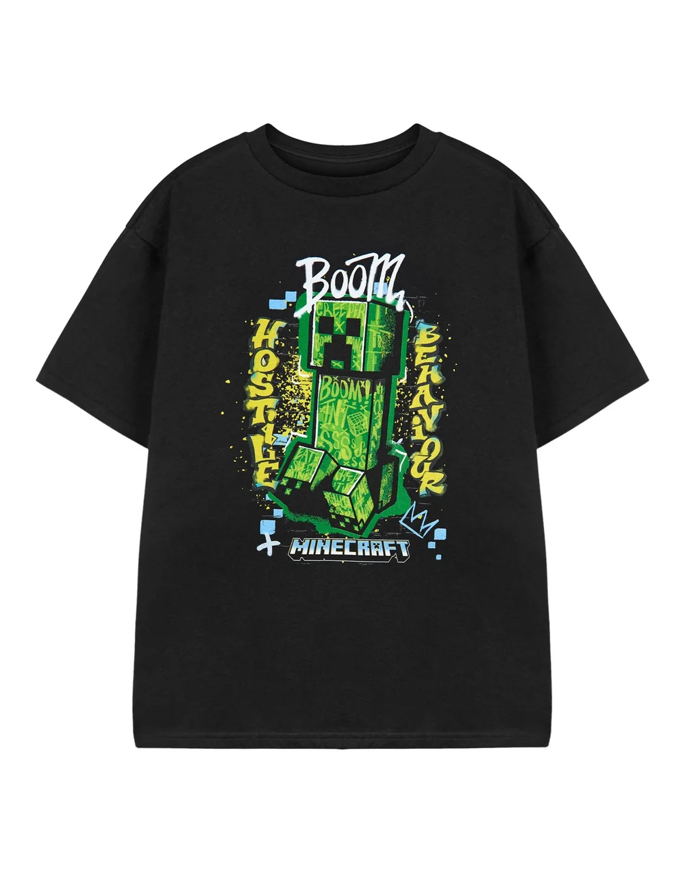 Vanilla Underground Minecraft Hostile Behaviour Kids Black T-Shirt (3-14 Years) - Age 11-12 Years Image 1