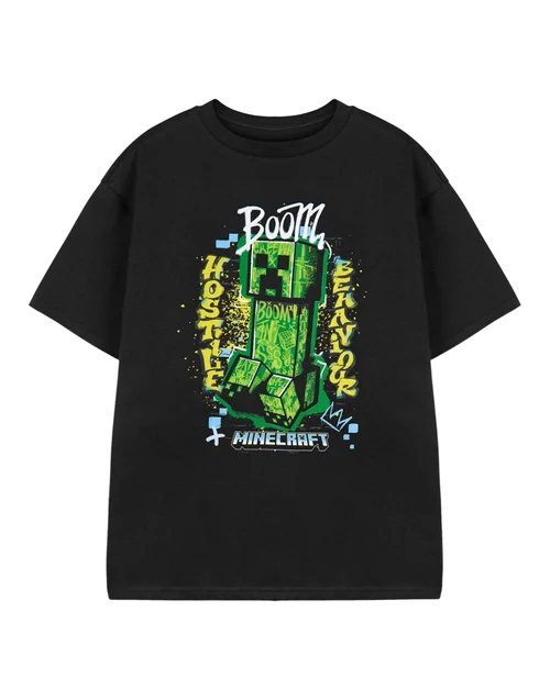 Vanilla Underground Minecraft Hostile Behaviour Kids Black T-Shirt (3-14 Years) - Age 11-12 Years Image 1