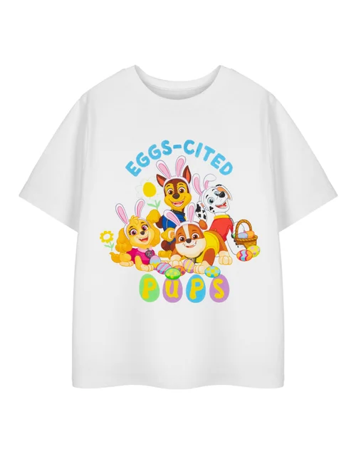 Vanilla Underground Paw Patrol Eggs-cited Pups Kids White T-Shirt (3-8 Years) - Age 7-8 Years Image 1