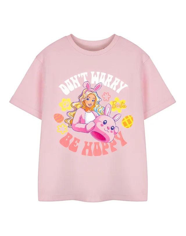 Vanilla Underground Barbie Don't Worry Be Hoppy Girls Pink T-Shirt (3-14 Years)