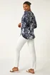 Roman Navy Textured Floral Print V-Neck Stretch Shirt - Size 14 Image 4