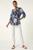Roman Navy Textured Floral Print V-Neck Stretch Shirt - Size 14 Image 3
