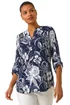 Roman Navy Textured Floral Print V-Neck Stretch Shirt - Size 14 Image 1