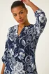 Roman Navy Textured Floral Print V-Neck Stretch Shirt - Size 14 Image 2