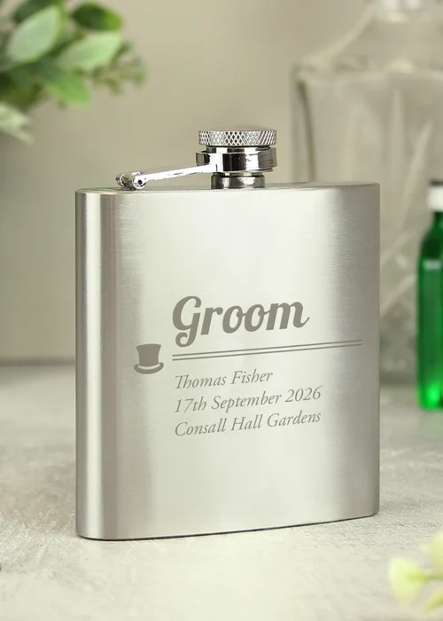 Personalised Memento Company Groom Hip Flask - One Size Image 3