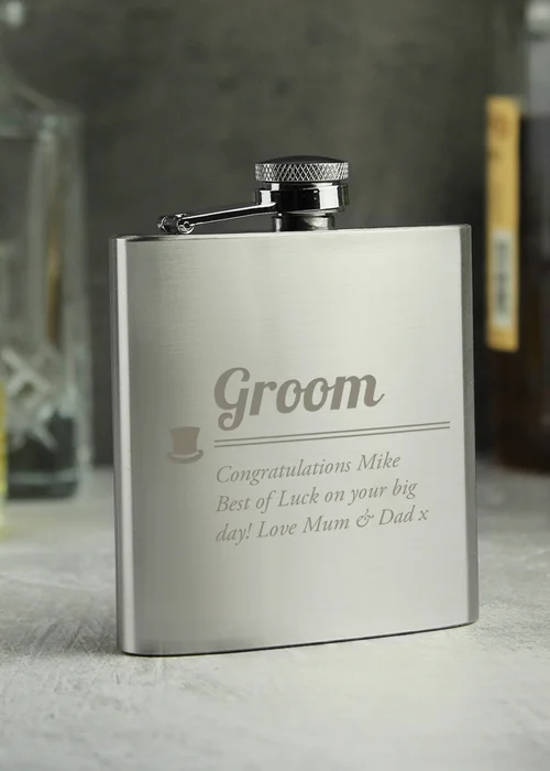 Personalised Memento Company Groom Hip Flask - One Size Image 1