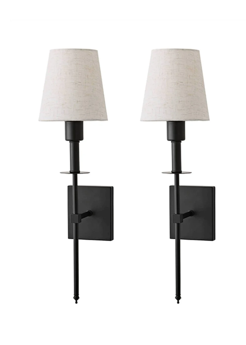 ValueLights Pair of Kincaid Rechargeable Black Wall Lights with Cream Shades - One Size Image 1