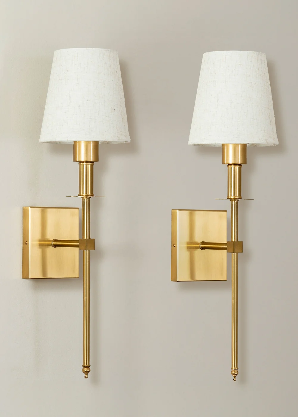 ValueLights Pair of Kincaid Gold Rechargeable Wall Lights with Cream Shades - One Size Image 1