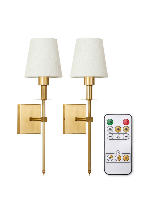 ValueLights Pair of Kincaid Gold Rechargeable Wall Lights with Cream Shades - One Size Image 2