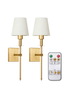 ValueLights Pair of Kincaid Gold Rechargeable Wall Lights with Cream Shades - One Size Image 2