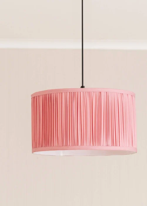 ValueLights Large Jess Fabric Faux Silk Pink Drum Ceiling Pendant Shade - Large Image 1