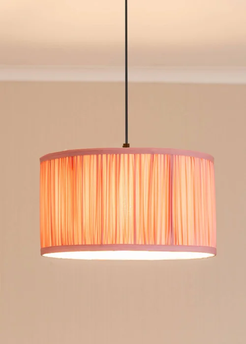 ValueLights Large Jess Fabric Faux Silk Pink Drum Ceiling Pendant Shade - Large Image 3