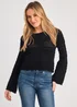 French Connection Black Crew Neck Long Sleeve Crochet Bobble Knit Jumper - Large Image 1