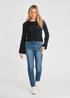French Connection Black Crew Neck Long Sleeve Crochet Bobble Knit Jumper - Large Image 3
