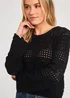 French Connection Black Crew Neck Long Sleeve Crochet Bobble Knit Jumper - Large Image 4