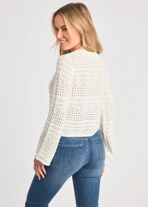 French Connection White Crew Neck Long Sleeve Crochet Bobble Knit Jumper - Large Image 2