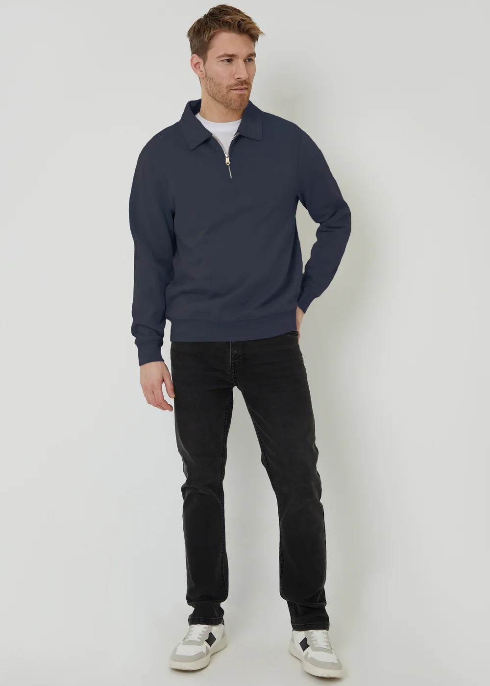 Threadbare Navy Quarter Zip Collared Sweatshirt - XL Image 3