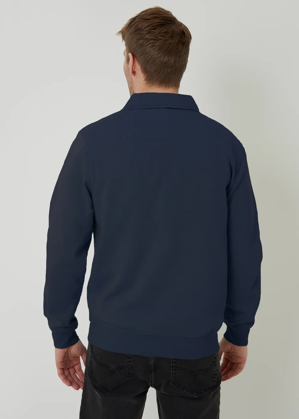 Threadbare Navy Quarter Zip Collared Sweatshirt - L Image 2