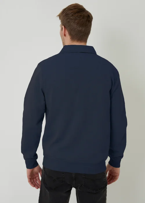 Threadbare Navy Quarter Zip Collared Sweatshirt - L Image 2