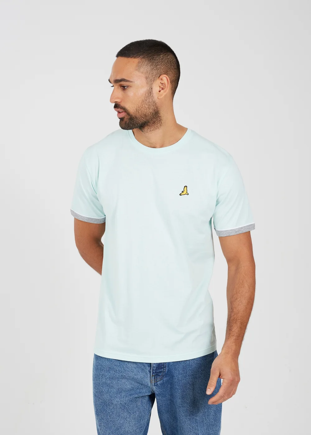 Brave Soul Light Blue Crew Neck T-Shirts with Contrast Piping 3-Pack - S Image 3