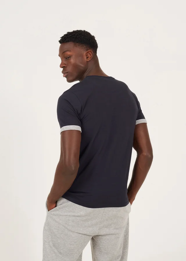 Brave Soul Navy Crew Neck T-Shirts with Contrast Piping 3-Pack