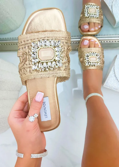 Love Lemonade Rose Gold Crystal Bloom Sliders - Size 4 Image 1