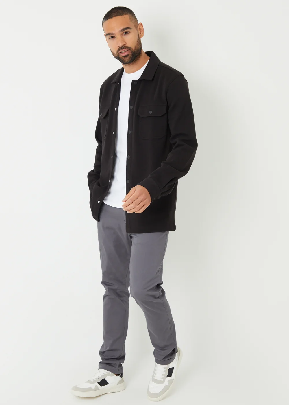Threadbare Black Cotton Blend Popper Fastening Pique Shacket - M Image 4