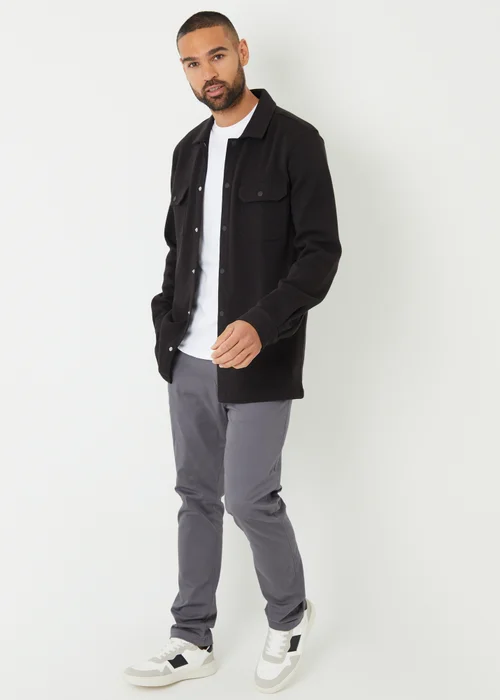 Threadbare Black Cotton Blend Popper Fastening Pique Shacket - M Image 4