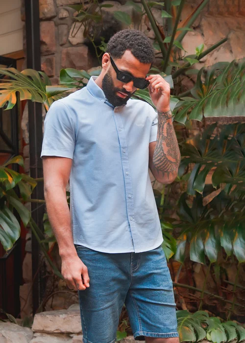 Tokyo Laundry Light Blue Cotton Short Sleeved Button-Up Oxford Shirt - Small Image 1