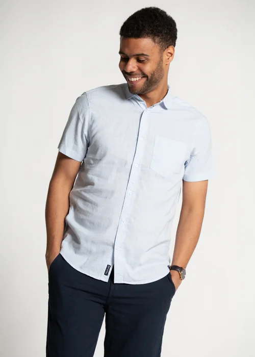 Tokyo Laundry Blue Linen Blend Button-Up Shirt with Chest Pocket - Small Image 4