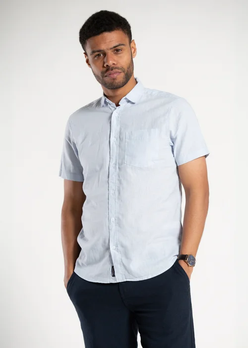 Tokyo Laundry Blue Linen Blend Button-Up Shirt with Chest Pocket - Small Image 1
