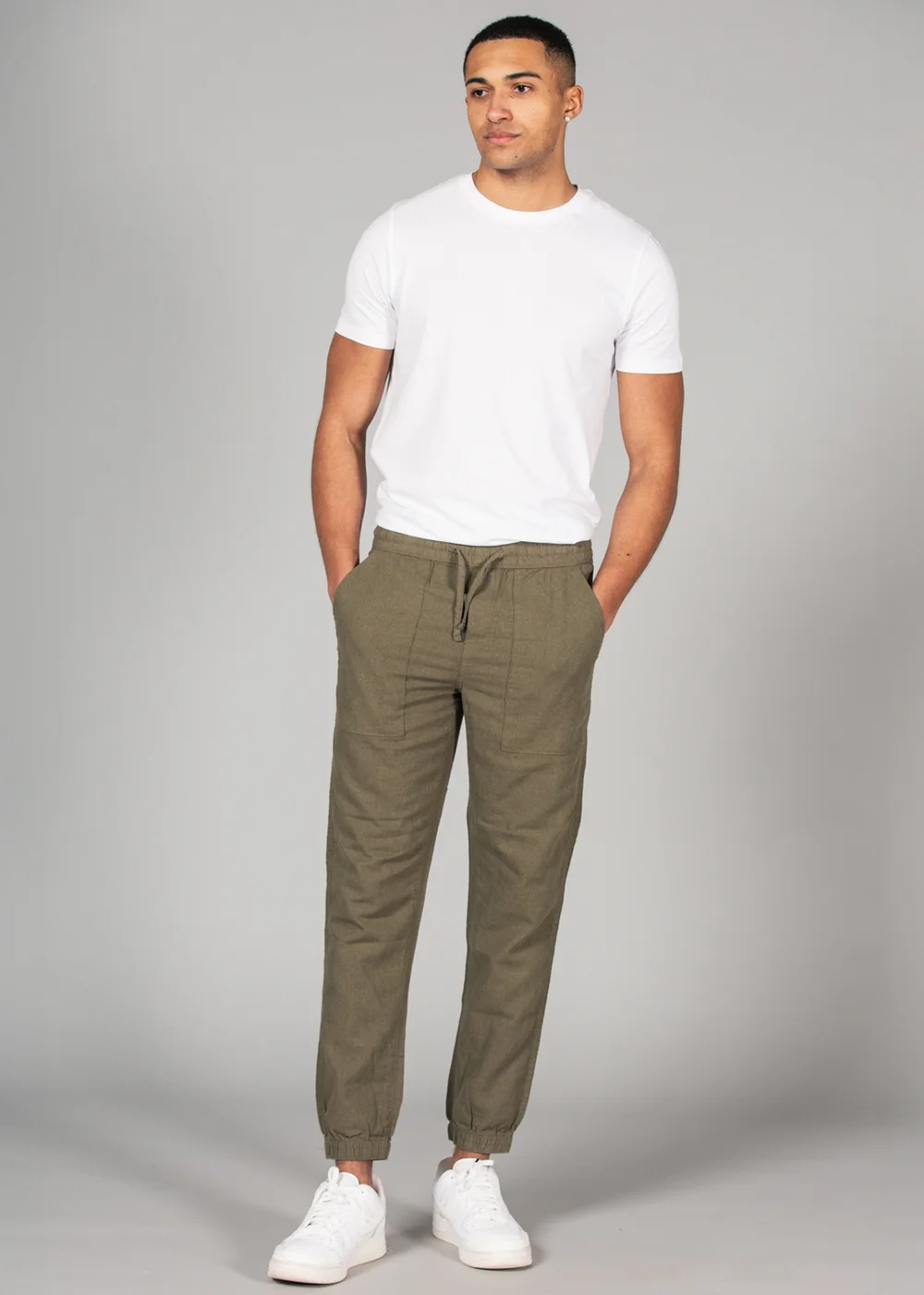 Tokyo Laundry Olive Linen Blend Classic Fit Trousers - XL Image 3