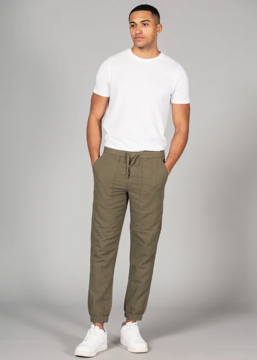 Tokyo Laundry Olive Linen Blend Classic Fit Trousers - XL Image 3