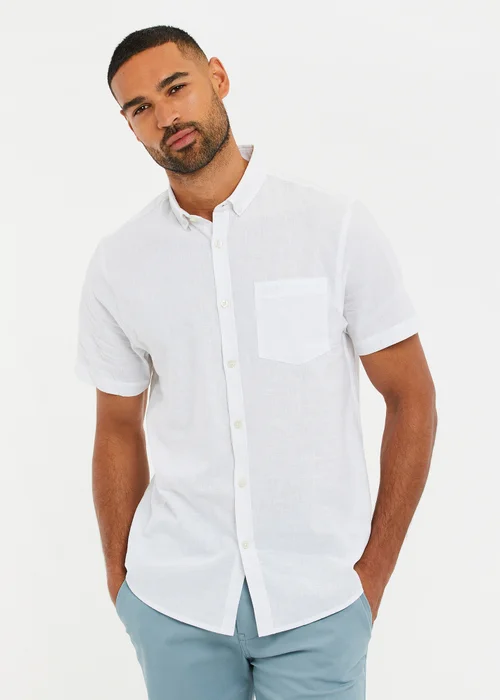 Threadbare White Dragon Cotton-Linen Blend Short-Sleeve Shirt - L Image 1