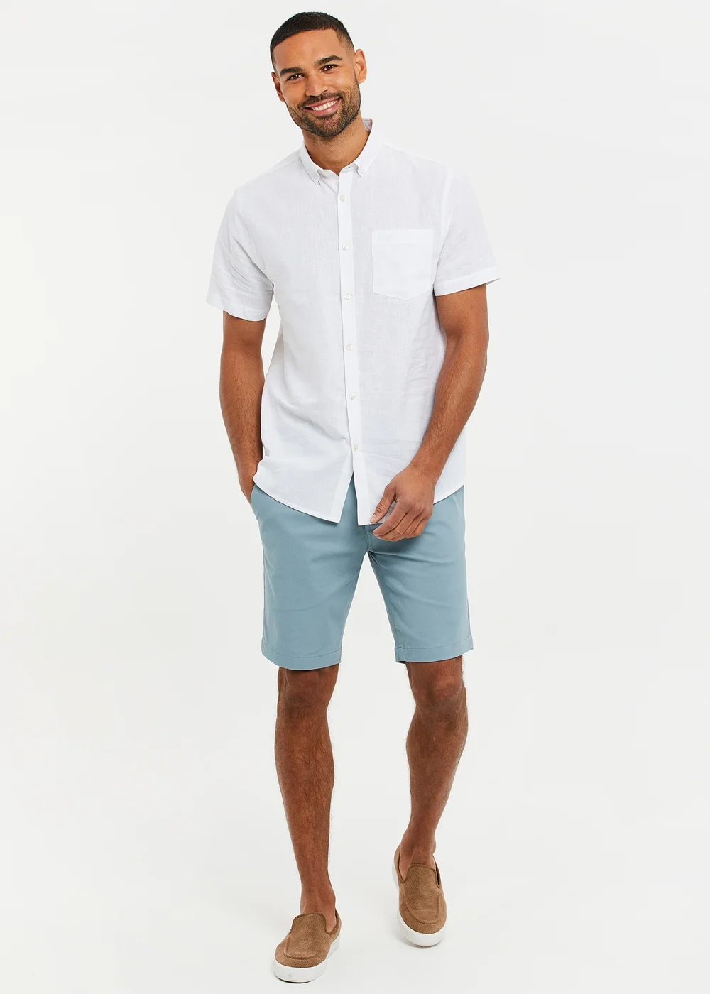 Threadbare White Dragon Cotton-Linen Blend Short-Sleeve Shirt - L Image 3