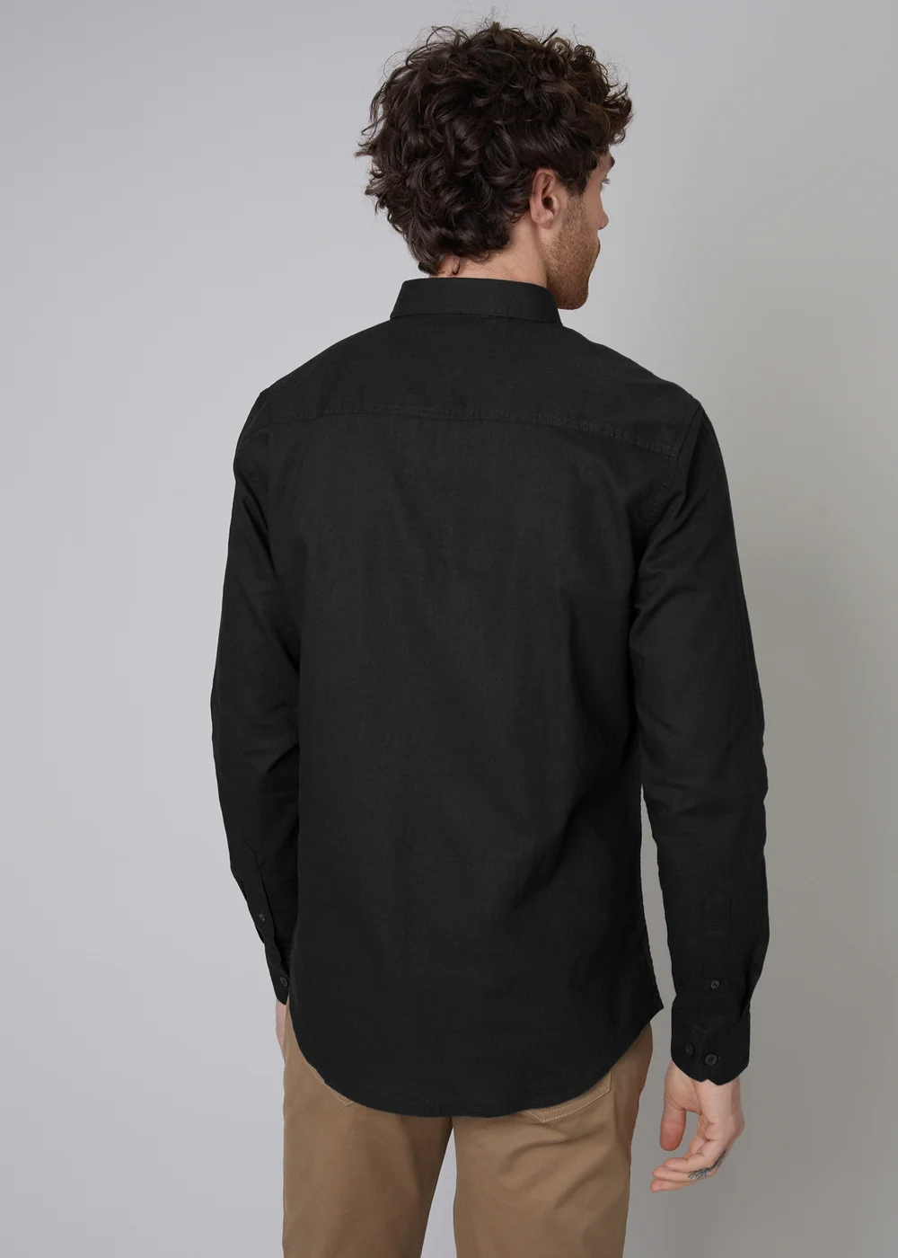 Threadbare Black Slim Fit Linen Blend Long Sleeve Shirt - M Image 2