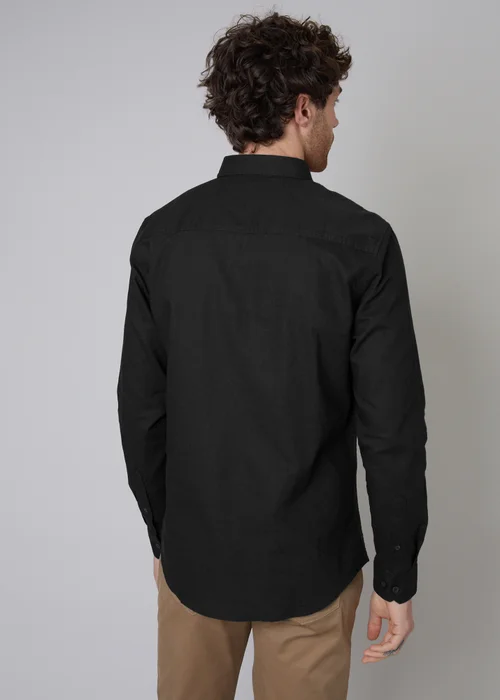 Threadbare Black Slim Fit Linen Blend Long Sleeve Shirt - M Image 2